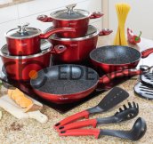 EB-5612 Посуды Набор Кухонной, 15 Предметов, Цвет Красный Металлик Снаружи