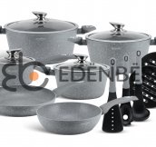 EB-5620 Посуды Набор Кухонной, 15 Предметов, Цвет Серый Металлик Снаружи