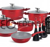 EB-5621 Посуды Набор Кухонной, 15 Предметов, Цвет Красный Металлик Снаружи