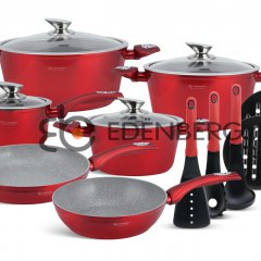 EB-5621 Посуды Набор Кухонной, 15 Предметов, Цвет Красный Металлик Снаружи