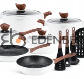 EB-5622 Посуды Набор Кухонной, 15 Предметов, Цвет Белый Металлик Снаружи