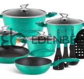 EB-5623 Посуды Набор Кухонной, 15 Предметов, Цвет Изумрудный-Зелёный
